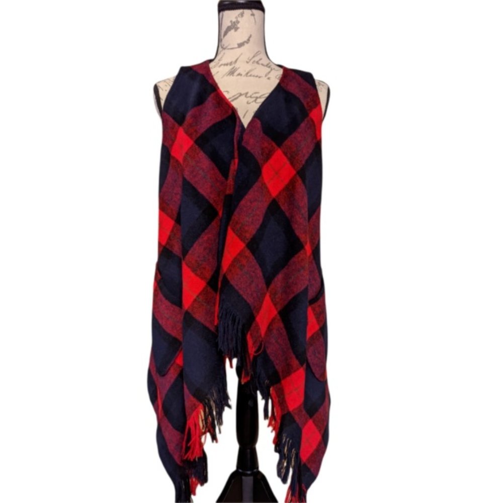 DEMOCRACY Women's Plaid Fringed Single Button Flannel Vest Size Small